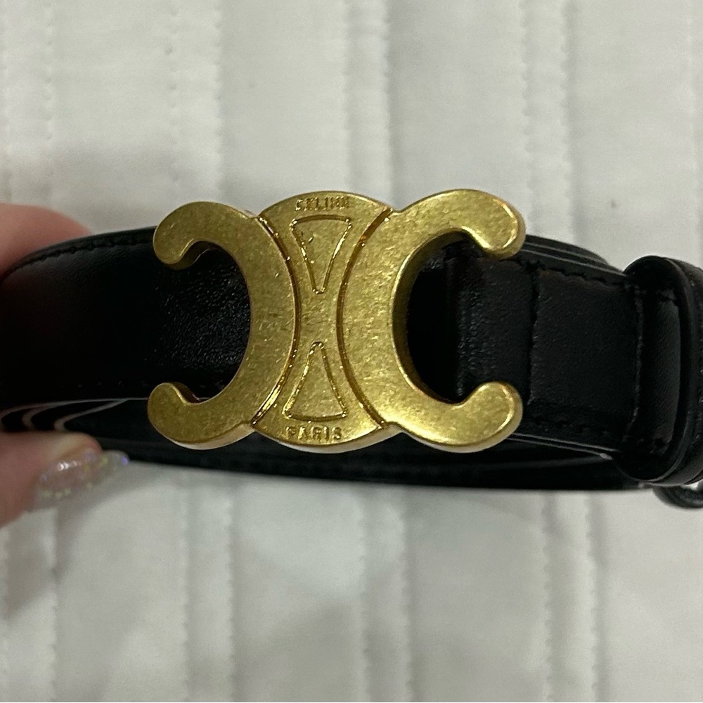Celine 1” Black Leather Belt New 24.5” - 33.5”